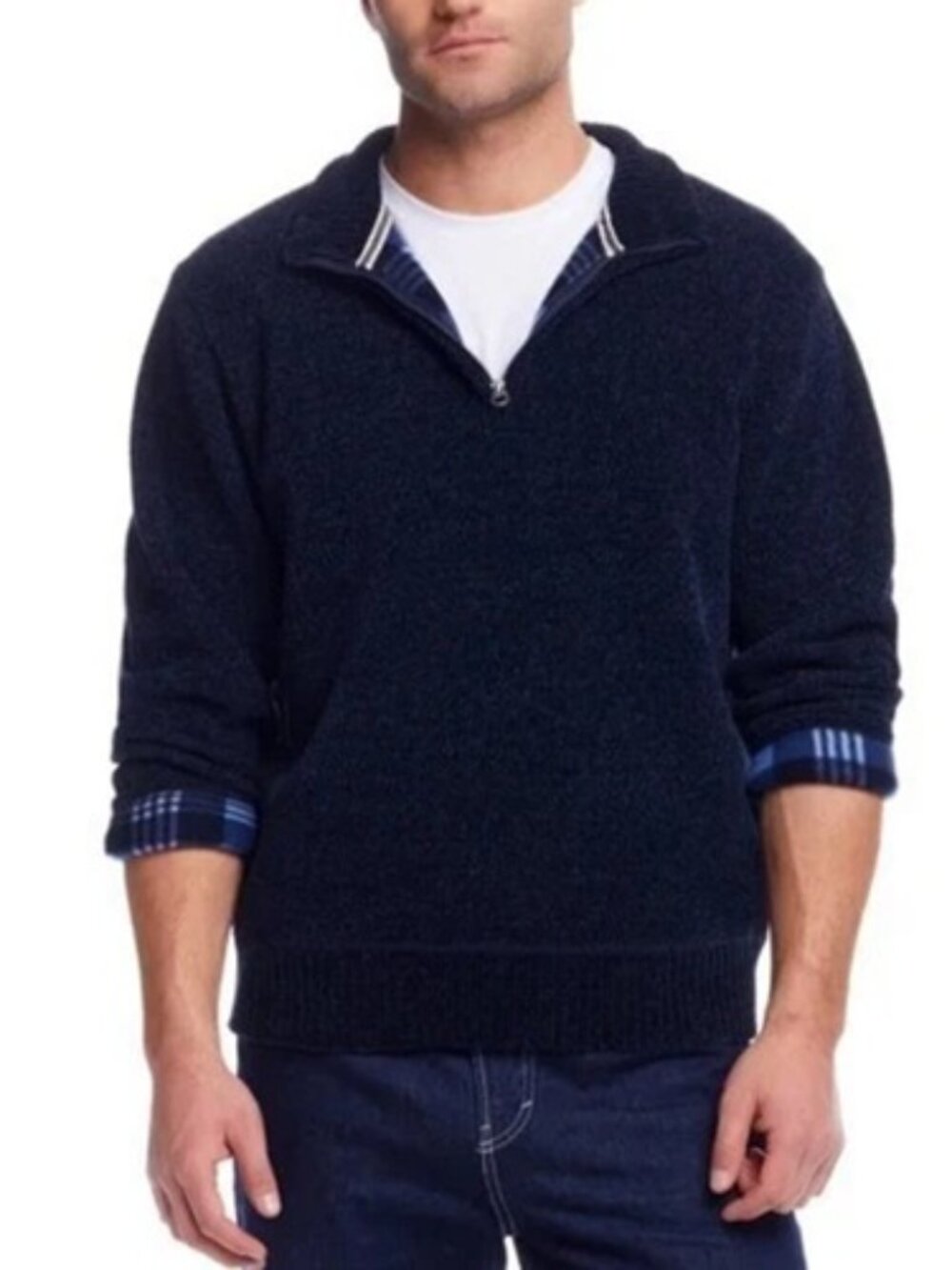 Weatherproof Vintage Mens Chenille 1/4 Zip Sweater Size L Large Blue NWT